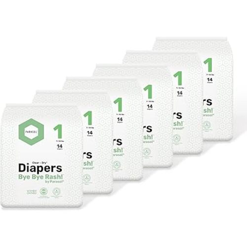 PARASOL Clear+Dry Disposable Diapers | RashShield Protection, Leakproof Design, Hypoallergenic | Size 1, (7-14 lbs) 84 Count