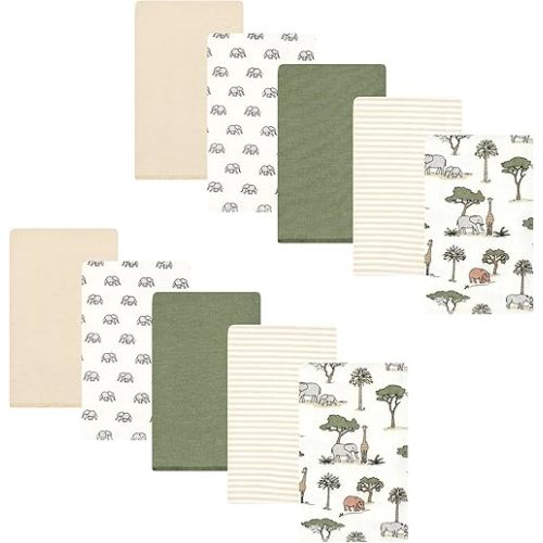 Hudson Baby Unisex Baby Cotton Flannel Burp Cloths, Going On Safari 10-Pack, One Size