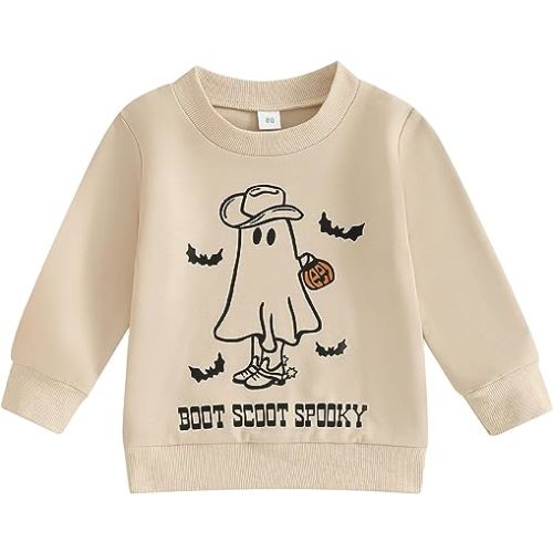 Toddler Baby Halloween Outfit Boy Girl Pumpkin Sweatshirt Crewneck Pullover Sweater Long Sleeve Shirt Fall Clothes