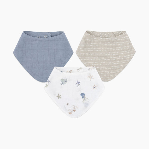 Crane Baby Cotton 4 Layer Muslin Bib Set (3 Pack) - Cove Sea Life