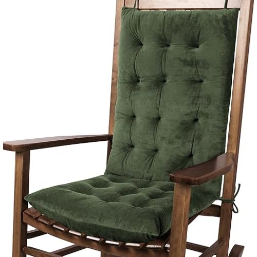 Rocking Chair Cushions Indoor Velvet Chair Pads High Back and Seat Cushion 2 Piece Set Green