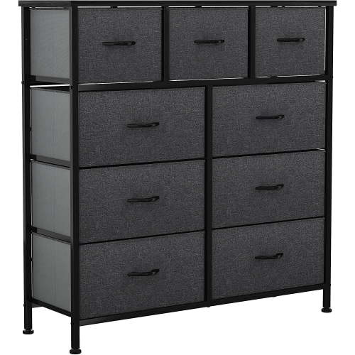 YITAHOME 9 Drawers Modern Dresser Fabric Storage Tower Steel Frame Closet Cabinet Organizer for Bedroom, Black Gray