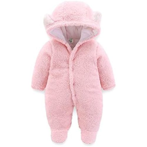 ALLAIBB Baby Newborn Snowsuit Winter Hooded Footie Fleece Jumpsuit for Infant Girls Boys