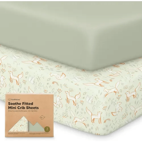 2-Pack Mini Crib Sheets Fitted - 38x26 Pack N Play Sheets for Pack and Play Mattress, Organic Cotton, Soft & Breathable Playard Bedding, Neutral Mini Toddler Bed Cover for Boys, Girls (Foxtrot)