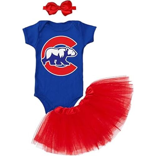 Haase Unlimited Bear Cub - Sports Team Windy City Baby Bodysuit + Tutu Skirt + Bow Headband Set