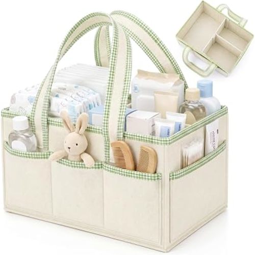 1 Pcs Diaper Caddy Organizer Nursery Bin with Divider Handle, White