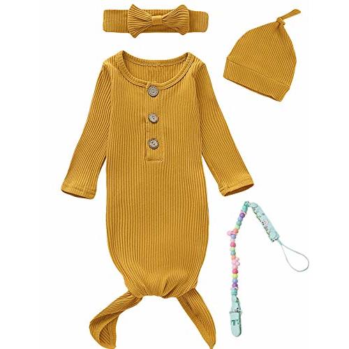 MoryGooder Newborn Cotton Nightgowns Neutral Baby Knotted Sleeper Baby Coming Home Outfit