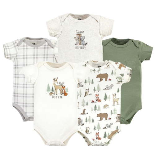 Hudson Baby Short Sleeve Bodysuits, 5-Pack, Newborn- 24 Months