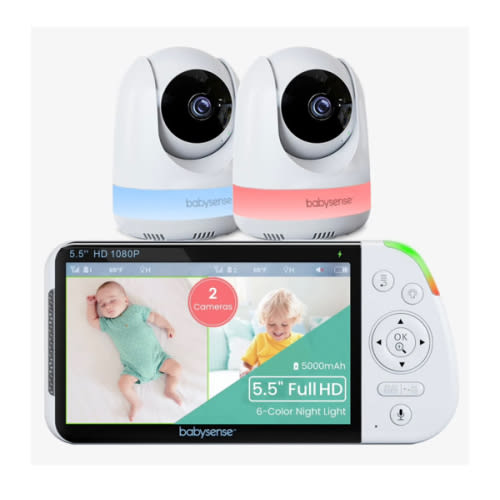 Babysense Max View: Video Baby Monitor with 2 Cameras, Split Screen, Non Wifi, Night Light & Sound Machine