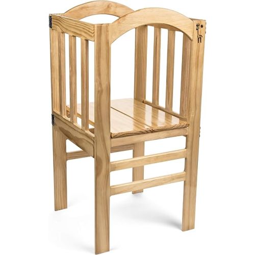 True Tot Toddler Tower - Folding Montessori Kitchen Stool for Children | Safety Rail & Non-Slip Rubber Feet | Adjustable Height | Solid Wood Construction Supports up to 100 lbs | Foldable for Storage