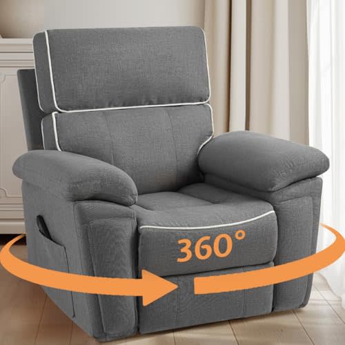 Jocisland Modern Swivel Rocking Glider Recliner Chair for Adults,Overstuffed Rocker Recliner with Padded Armrests & Backrest, Lazyboy Single Sofa with Side Pockets for Living Room Bedroom, Linen Gray