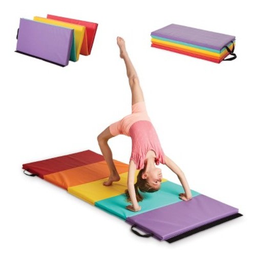 Hearthsong 5-panel Folding Kids' Gymnastics Tumbling Mat For Active Play, With Carrying Handles
