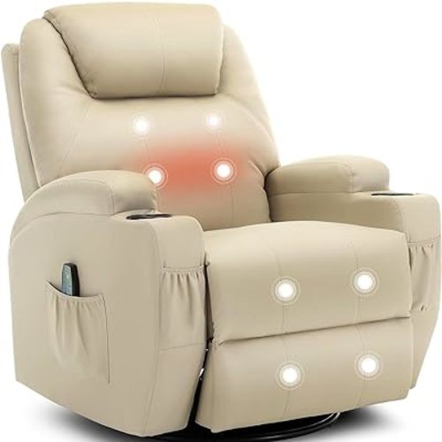 Recliner Chair, Rocking Chair with Massage and Heat, 360° Swivel Recliner Chairs for Adults, Rocker Manual Recliner with Remote Control and Cup Holder for Living Room, Bedroom, Nursery
