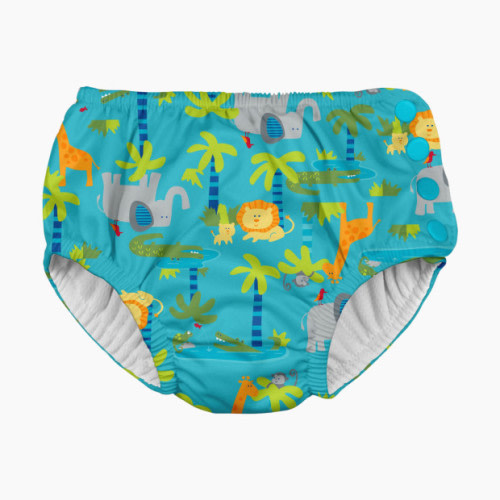 Snap Reusable Absorbent Swimsuit Diaper - Aqua Jungle- 6-12M