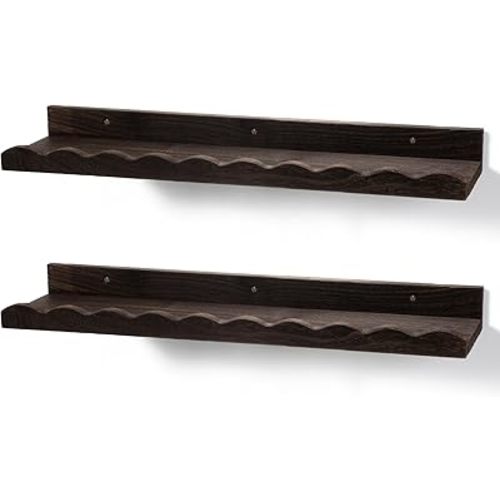 Suzile 2 Pcs Scalloped Shelves Wall Floating Shelves Set for Room, Bathroom, Bedroom, Cute Room Decor Aesthetic and Books, Toys, Photo Frames Storage(23",Carbonized Brown)