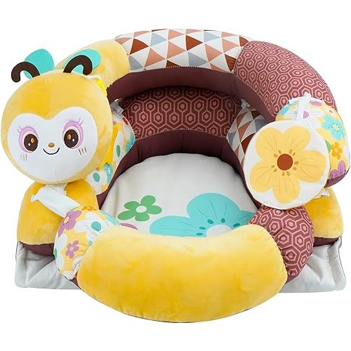Lovvie & Joy 2-in-1 Tummy Time Mat & Seated Support Pillow,Baby Tummy Time Pillow Support for Newborns and Older Babies,with Detachable Support Pillow and Toys Bee Spirit