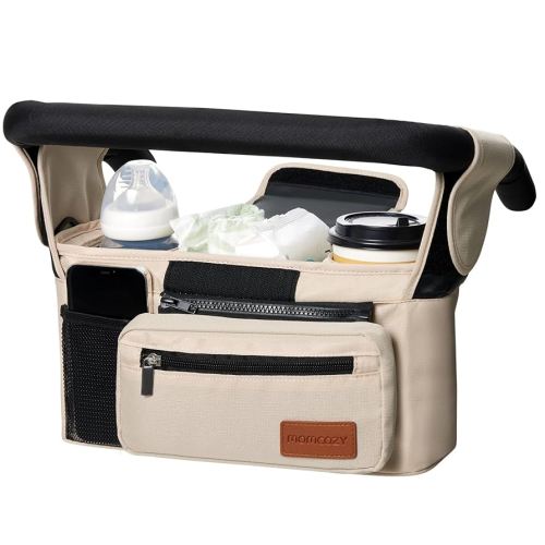Momcozy Universal Baby Stroller Organizer, 2 Insulated Cup Holder, Detachable Zippered Pocket, Adjustable Shoulder Strap, Large Capacity for Baby Essentials, Compact Design Fits Any Strollers