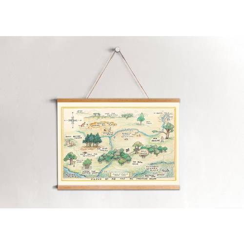 Winnie the Pooh Canvas Hanging Map - 100 Acre Wood Map - Kids Room Wall Decor