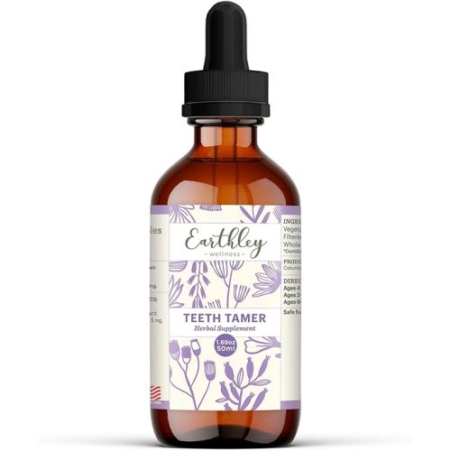 Earthley Wellness, Teeth Tamer, Natural Teething Relief, Soothes Drooling and Irritability Due to Teething or Toothaches, Pure, Organic Ingredients, Improved Label (1.69 oz)