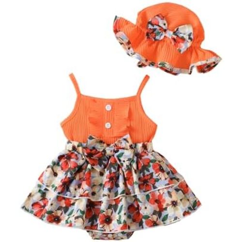 SUNNY PIGGY Baby Girl Clothes Newborn Infant Romper Sleeveless Suspender Dress Summer Outfits Sets with Hat