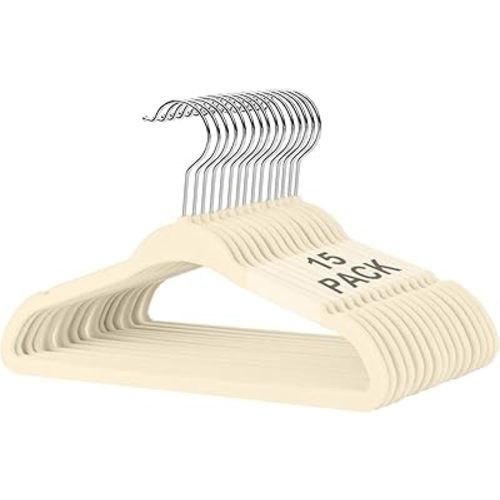 BAGAIL Kids Velvet Hangers 11 Inches Children's Clothes Hangers Non-Slip Baby Hangers for Infant/Toddler (Ivory,15pack)