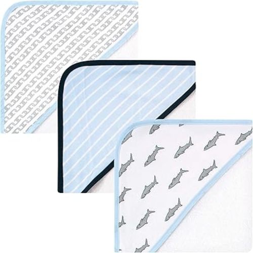 Hudson Baby Unisex Baby Rayon from Bamboo Rich Hooded Towels, Shark, One Size