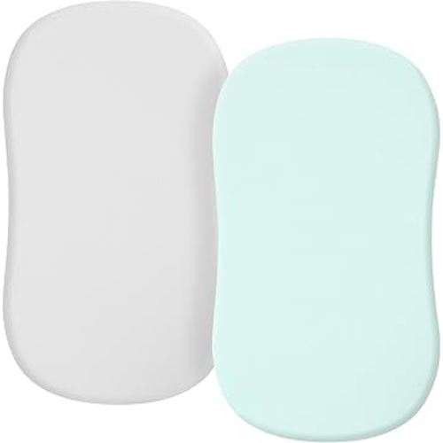 TILLYOU Baby Bassinet Sheets for Girls Boys, Fit for Hourglass Oval Rectangle Bassinet Mattress Sheets, 33”X16”, 2 Pack Gray and Green