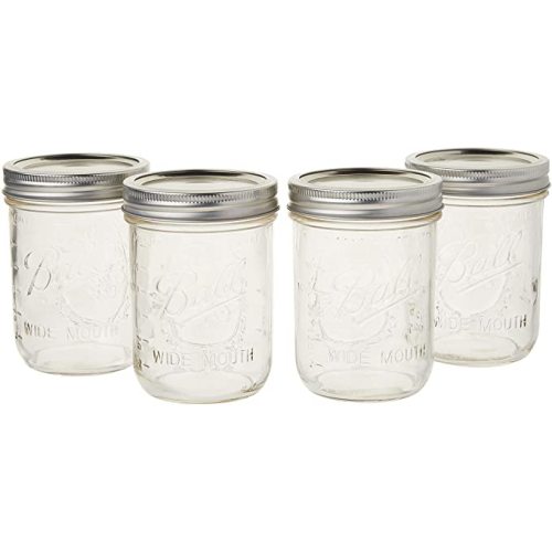 Ball Mason Jar Pint Wide Mouth Clear Glass W/Lids and Bands, 16-Ounces (Set of 4)