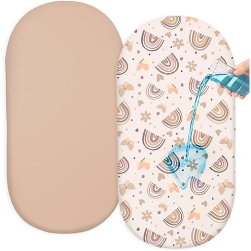 FIOBEE Baby Bassinet Sheets for Girls Boys 2 Pack Waterproof Bassinet Mattress Elastic Fitted Crib Sheets Universal Fit for Hourglass Oval and Rectangle Bassinet Sheet 33" x 17", Light Mocha