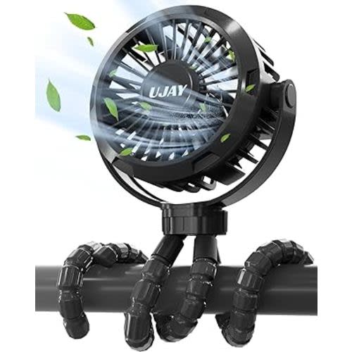 Baby Stroller Fan, 3 Speeds Rechargeable Portable Car Seat Clip On Fan, 360° Rotate Flexible Stroller Outdoor Fan, Suitable for Kids Baby Stroller Crib Camping Outdoor Travel Office Treadmill(Black)
