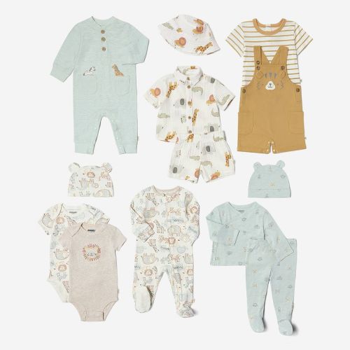 Newborn Baby Boys Huggies Babywear 100% Organic Coverall with Button Closure & Animal Pockets
