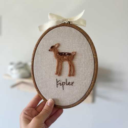Personalized Needle Felted Nursery Decor – Handmade Baby Shower Gift – 7.5" Embroidery Hoop Wall Art with Lace Bow- Mothers Day Sign