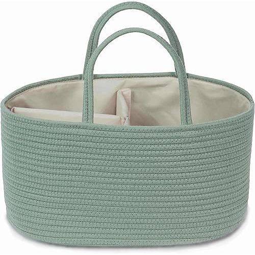 Diaper Caddy Organizer, Empty Gift Basket for Newborn Essentials, Baby Storage Basket, Stylish Gift Bag for Baby Shower, Boys and Girls – Large, Sage Green