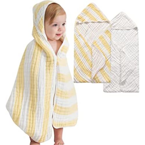 HardNok Baby Towels with Hood, 32 X 32 inches (Yellow Stripes)