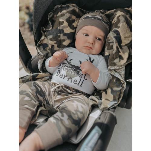 Camouflage Deer Baby Outfit Littlest Last Name Monogrammed Buck Personalized Hunting Buddy Just Joined the Team Infant Newborn Coming Home