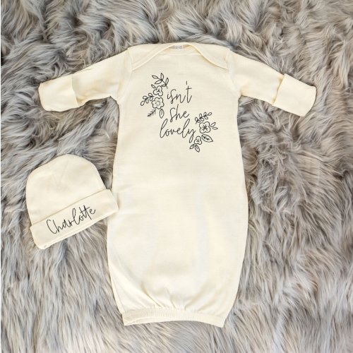 Personalized Baby Girl Sleeper Gown Natural Baby Layette Set - Etsy