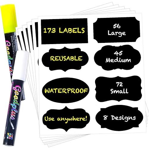 173Pcs Chalkboard Label Stickers with 2 Chalk Markers Pen, Black Chalk Labels for Mason Jars, Pantry Containers, Glass Bottles, Kitchen Food Spice Storage Bins Stickers, Reusable Removable Waterproof