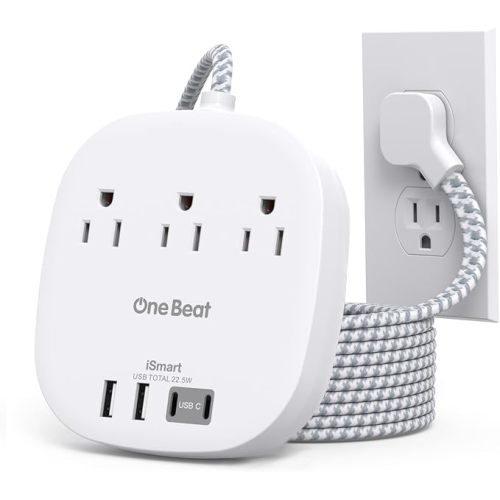 Flat Plug Power Strip, 6ft Ultra Flat Extension Cord - 3 Outlets 4 USB Ports (2 USB C) 22.5W/4.5A Desktop Charging Station, Power Strip No Surge Protection for Cruise Ship, Dorm Room Travel Essentials