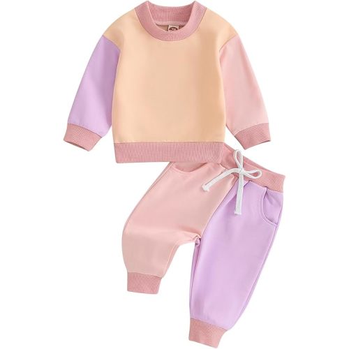 Fernvia Toddler Baby Girl Clothes 3 6 9 12 18 24 Months Fall Outfits Solid Long Sleeve Sweatshirt Tops + Pants Set