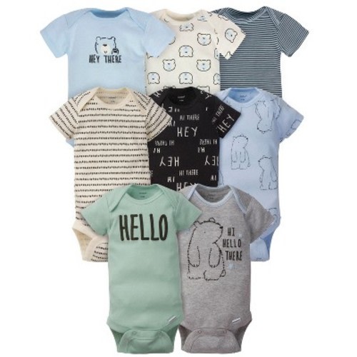 Gerber Baby Boys' Short Sleeve Onesies® Bodysuits, 8-Pack, Color: Hello bear, Size: 0-3 months