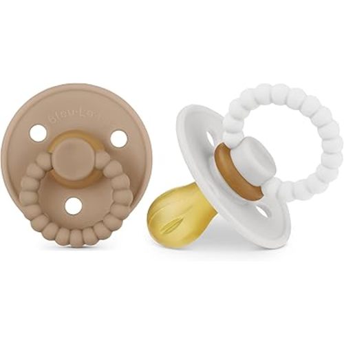 Luladream Pacifier - Natural Rubber Nipple - Soft Teething Handle - for Infants Baby's and Toddlers, 0-18 Months (Camel + Cream)