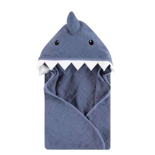 Hudson Baby Unisex Baby Cotton Animal Face Hooded Towel, Blue Shark, One Size