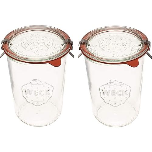 Weck Canning Jars 743 - Weck Mold Jars made of Transparent Glass - Eco-Friendly Canning Jar - Storage for Food with Air Tight Seal and Lid - 3/4 Liter Tall Jars Set - Set of 2 Jars