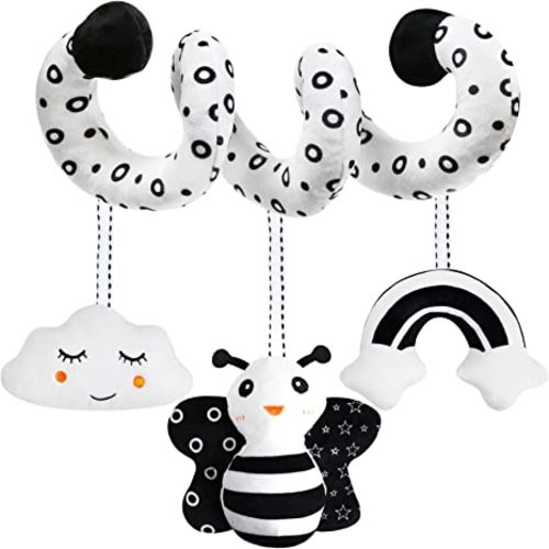 Baby Spiral Hanging Stroller and Car Seat Toys Black and White High Contrast Sensory Toy Newborn Plush Activity Toys Thank You Gift for 0 3 6 9 12 Months Girls Boys-BEE - Bee