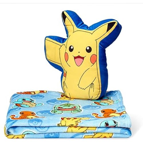 NORTHWEST Pokemon, Pikachu Cute, Silk Touch Throw and Hugger Set, 50 x 60 Inches