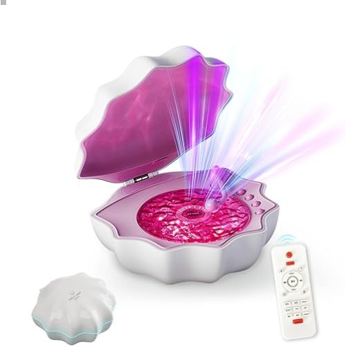 Ocean Wave Projector Light, Shell Night Light Built-in Bluetooth Speaker, Remote Control, White Noises for Home Decor/Relaxation/Party/Music/Gift (Pink)