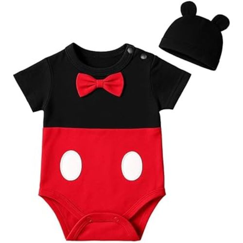 Dressy Daisy Baby Boy Mouse Romper Halloween Costume Bodysuit Party Dress Up Outfit with Mouse Ears Hat Size 3-18 Months