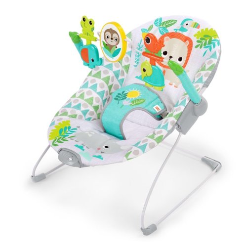 Bright Starts Spinnin’ Safari Vibrating Baby Bouncer Seat with Toy Bar, 0-6 Months (Unisex) - Bright Starts Spinnin’ Safari Vibrating Baby Bouncer Seat with Toy Bar, 0-6 Months (Unisex)