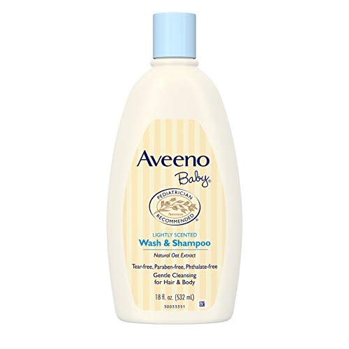 Aveeno Baby Gentle Wash & Shampoo with Natural Oat Extract, Tear-Free & Paraben-Free Formula For Hair & Body, Lightly Scented, 18 Fl. Oz