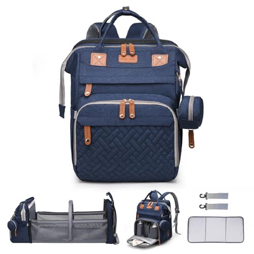 ANWTOTU Diaper Bag Backpack Diaper Bag Multifunctional Waterproof Diaper Bag with Changing Station Travel Backpack with Changing Pad, Pacifier Case & Stroller Straps(Blue)